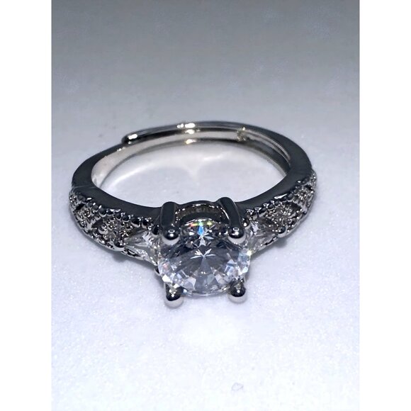 Cubic Zirconia & Moissanite Silver Tone Adjustable Ring - Picture 4 of 8